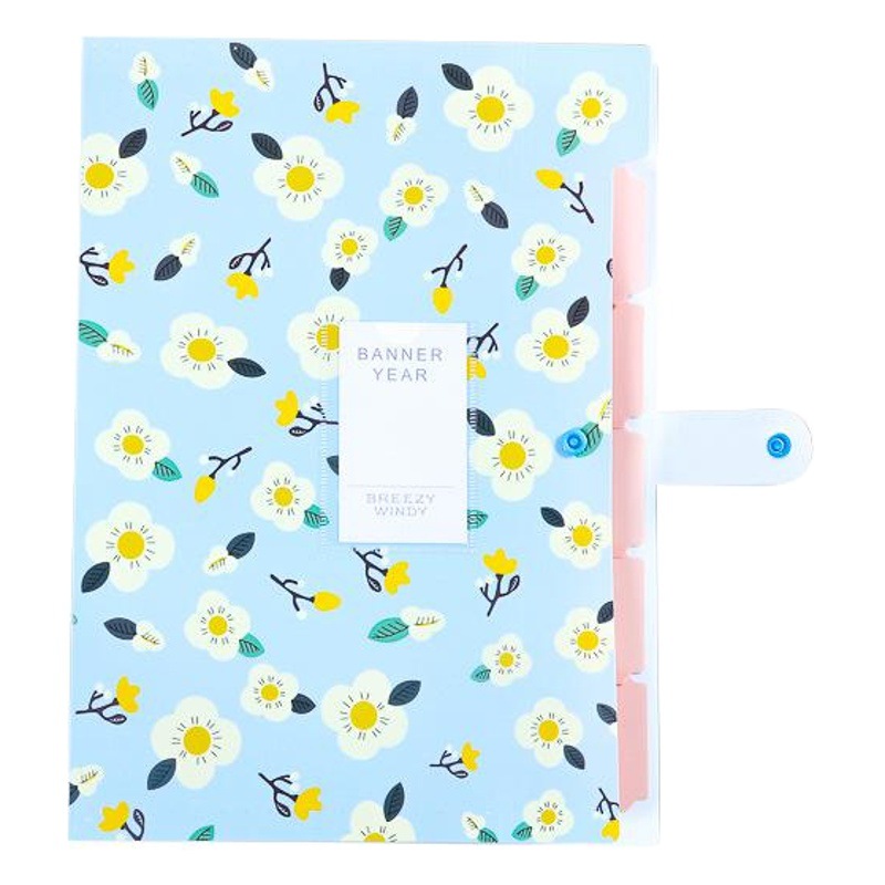 Leguaisnap button small fresh floral Mori 6-in multi-layer A4 test paper material storage pp folder organ bag