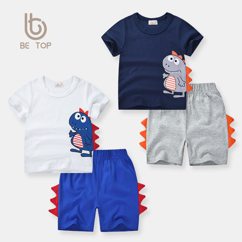 Be Top Kidsren's Clothing 2025 New Korean Style Summer Clothing Stereo Dinosaur Boy Suit Kidsren's Two-Piece Set Distribution