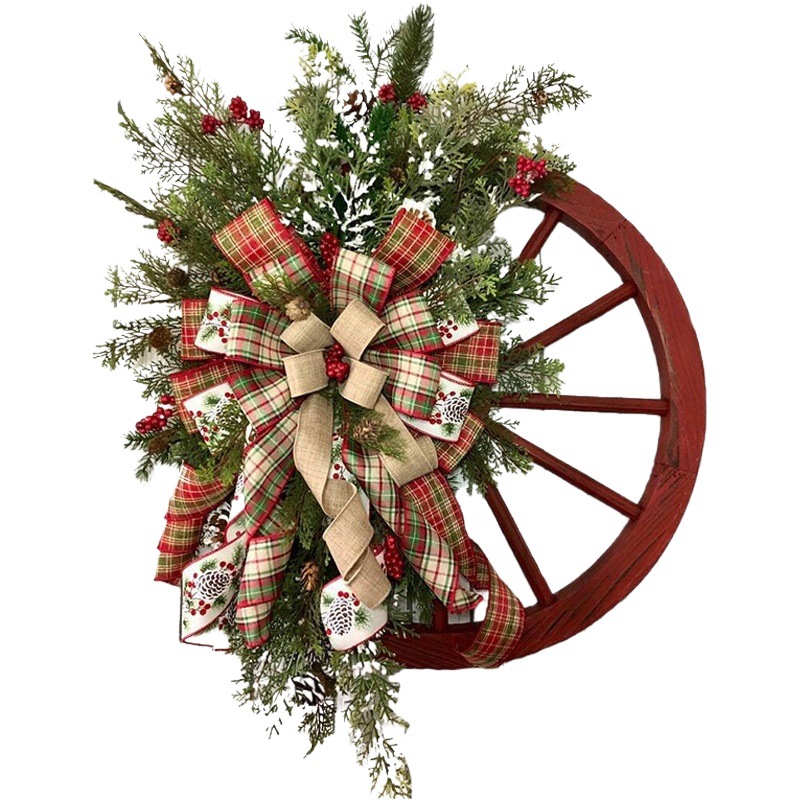 Jingchen cross-border plant simulation wreath Christmas door hanging decorative wooden roulette wheel pine cone rattan ring manufacturers