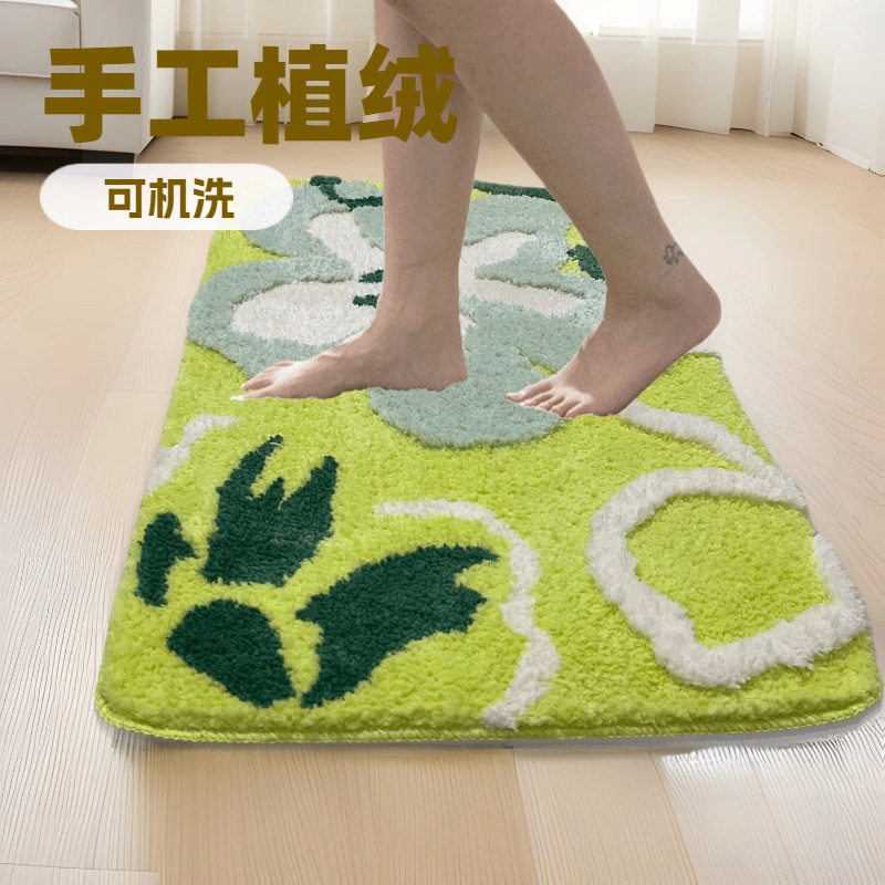 Flocking Carpet Stereo Plush Absorbent French Advanced TPR Bottom Bedroom Living Room Carpet Floor Mat Bedside Mat