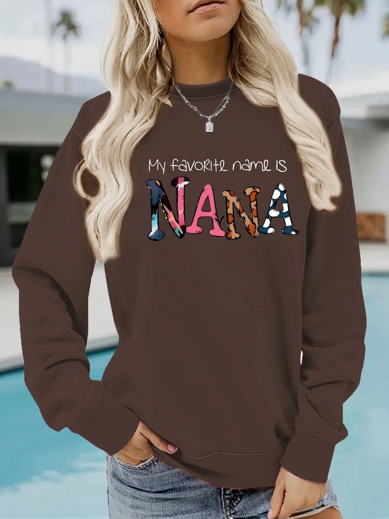 Picture of Europe and the United States cross-border autumn and winter women's casual long sleeve round neck NANA printed pullover sweatshirt sweater wholesale