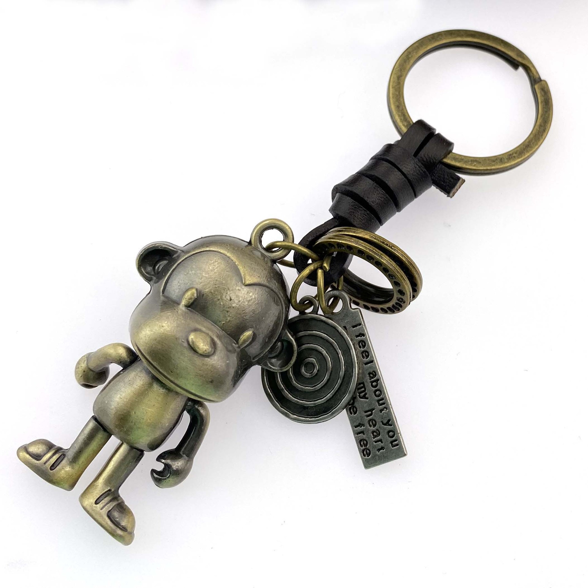 European and American simple personality retro woven movable monkey leather keychain creative girl bag pendant