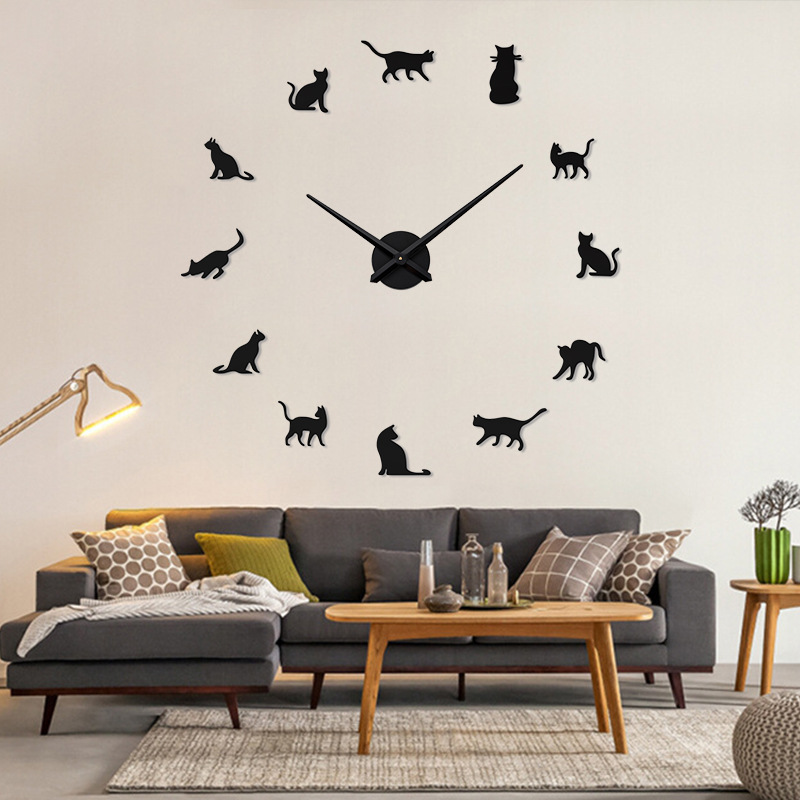 Cross-border Overseas Cat diy clock Stereo Wall Sticker Wall clock Living Room Decoration clock Nordic Simple clock