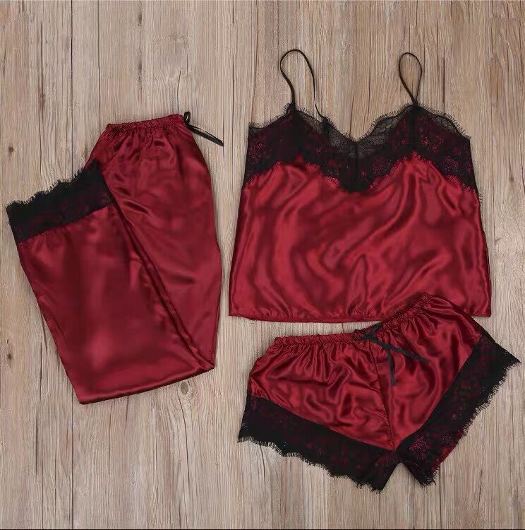 Explosions three-piece lace clothing European and American adult sexy underwear perspective foreign trade ladies suspenders shorts pyjamas