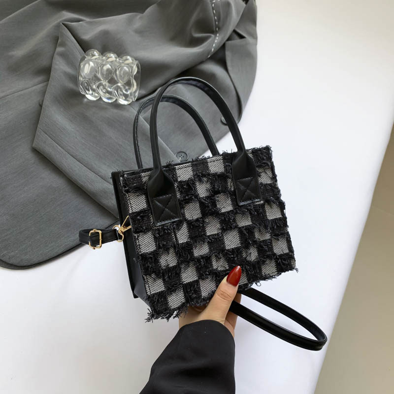 Picture of New Arrival Denim Canvas Bag Checkboard Women's Bag Niche Fashionable Trendy All-match Portable Small Square Bag Crossbody Bag