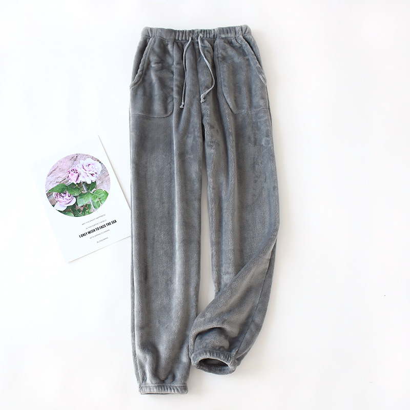 Picture of Winter Thickened Men's Flannel Pajama Pants Neck-up Leg-toe High Waist Loose Coral Fleece Warm Home Pants
