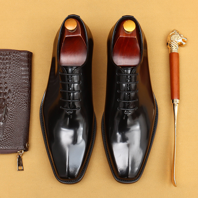[vip for] British bright leather shoes men's formal business cowhide leather leather one-piece Oxford men's shoes