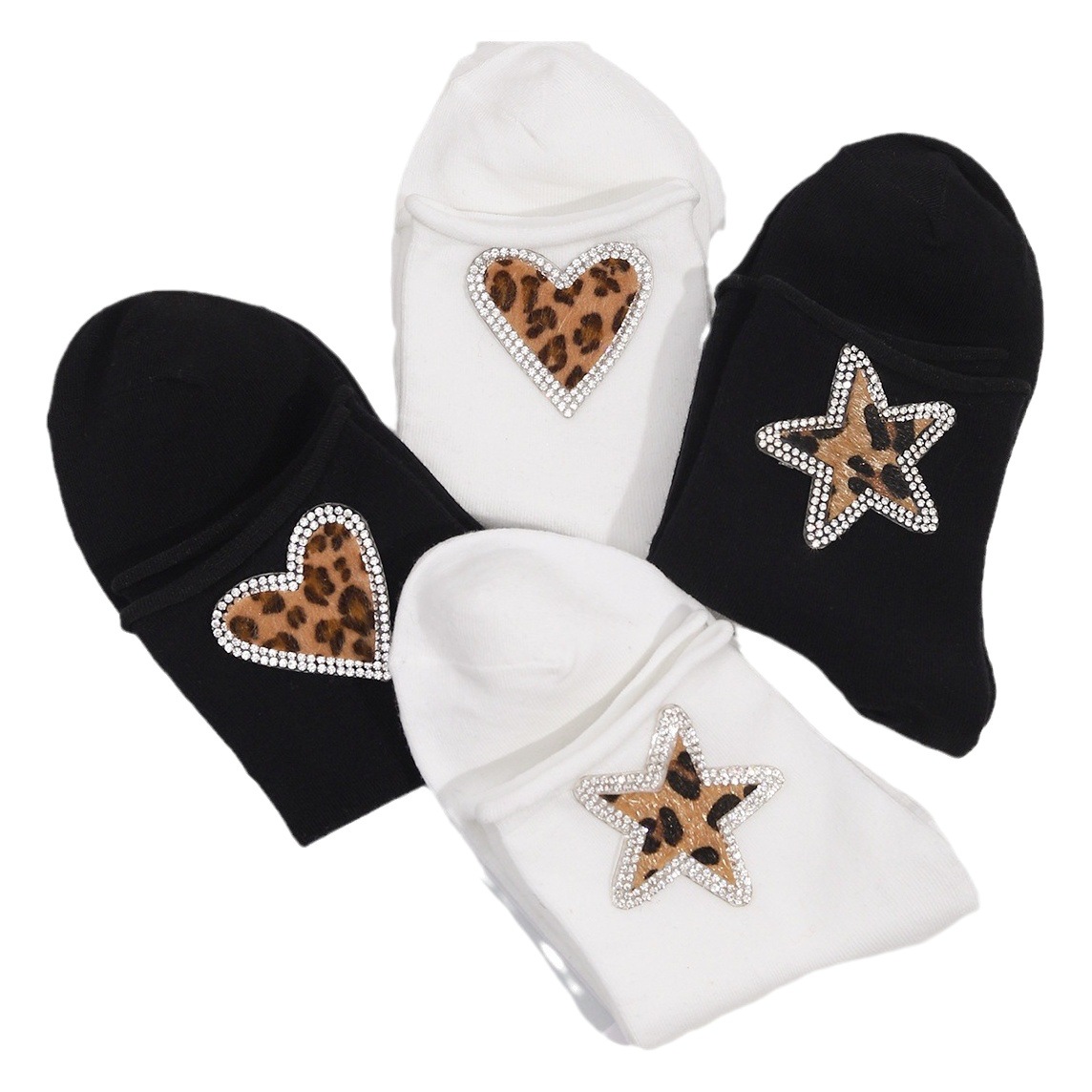 Rhinestone socks Spring and Autumn Star peach heart tassel socks mid-calf socks cotton socks socks double wholesale Women's Japanese cotton socks