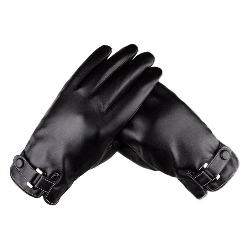 Autumn and Winter Pu Touch Screen Gloves Outdoor Sports Cycling Windproof and Coldproof Leather Gloves Fleece-Lined to Heattech for Adults