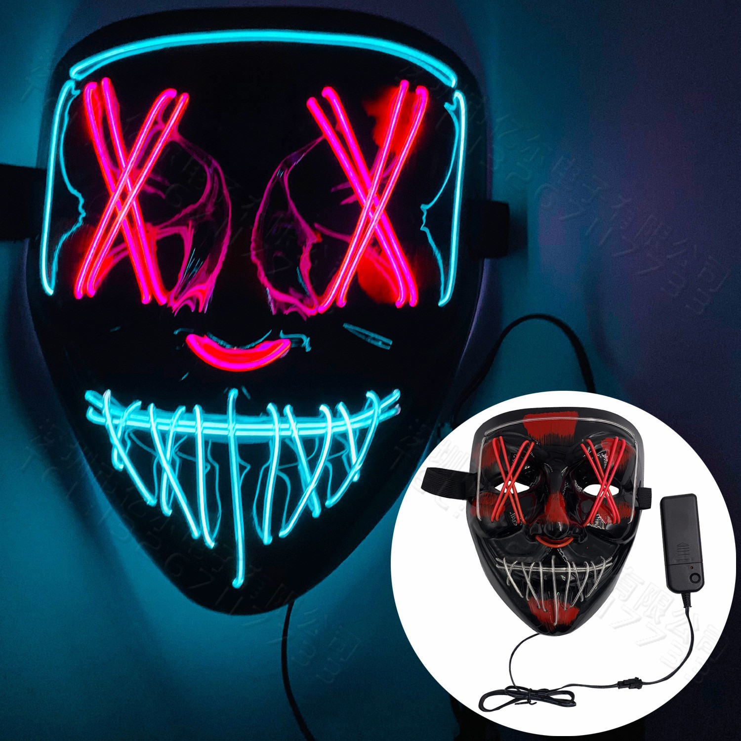Picture of Spot Amazon Halloween Two-Color Mask El Cold Light Ktv Dance Party Scary Scary Mask Fluorescent