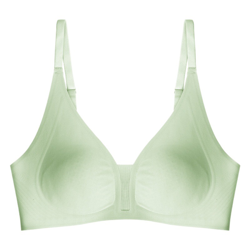 Big chest small deep U mesh bra women seamless fixed cup jelly underwear high elastic lightweight breathable small chest push up