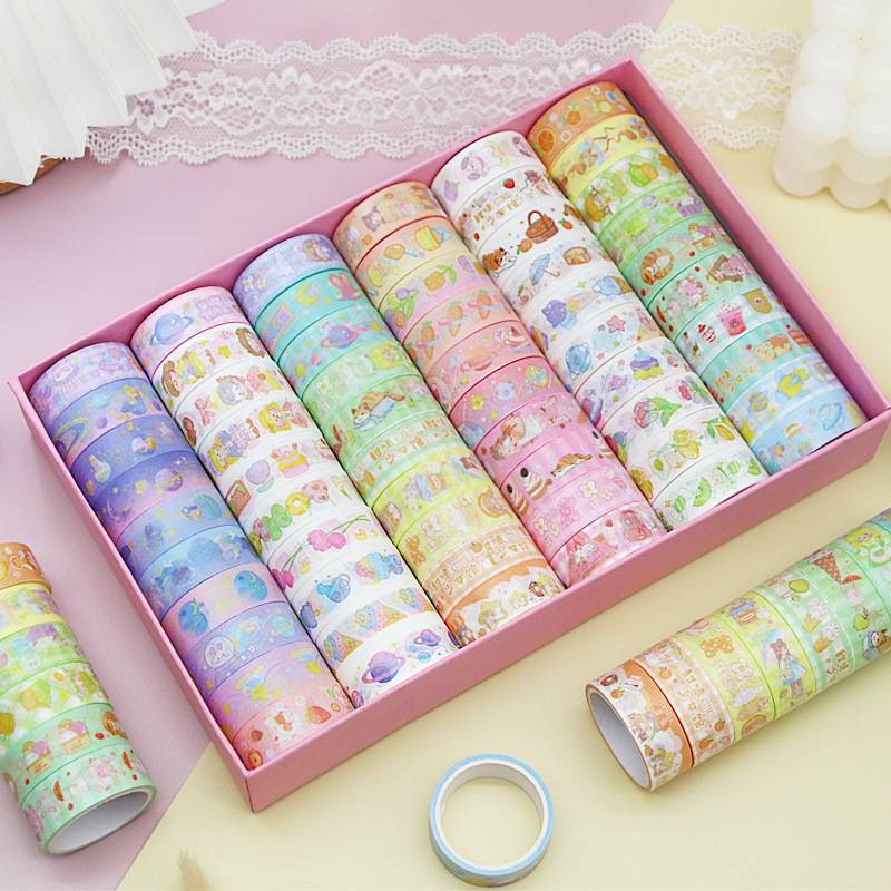 New online celebrity cartoon Xiaoqingxin paper tape Journal material suit cute girl sticker gift box