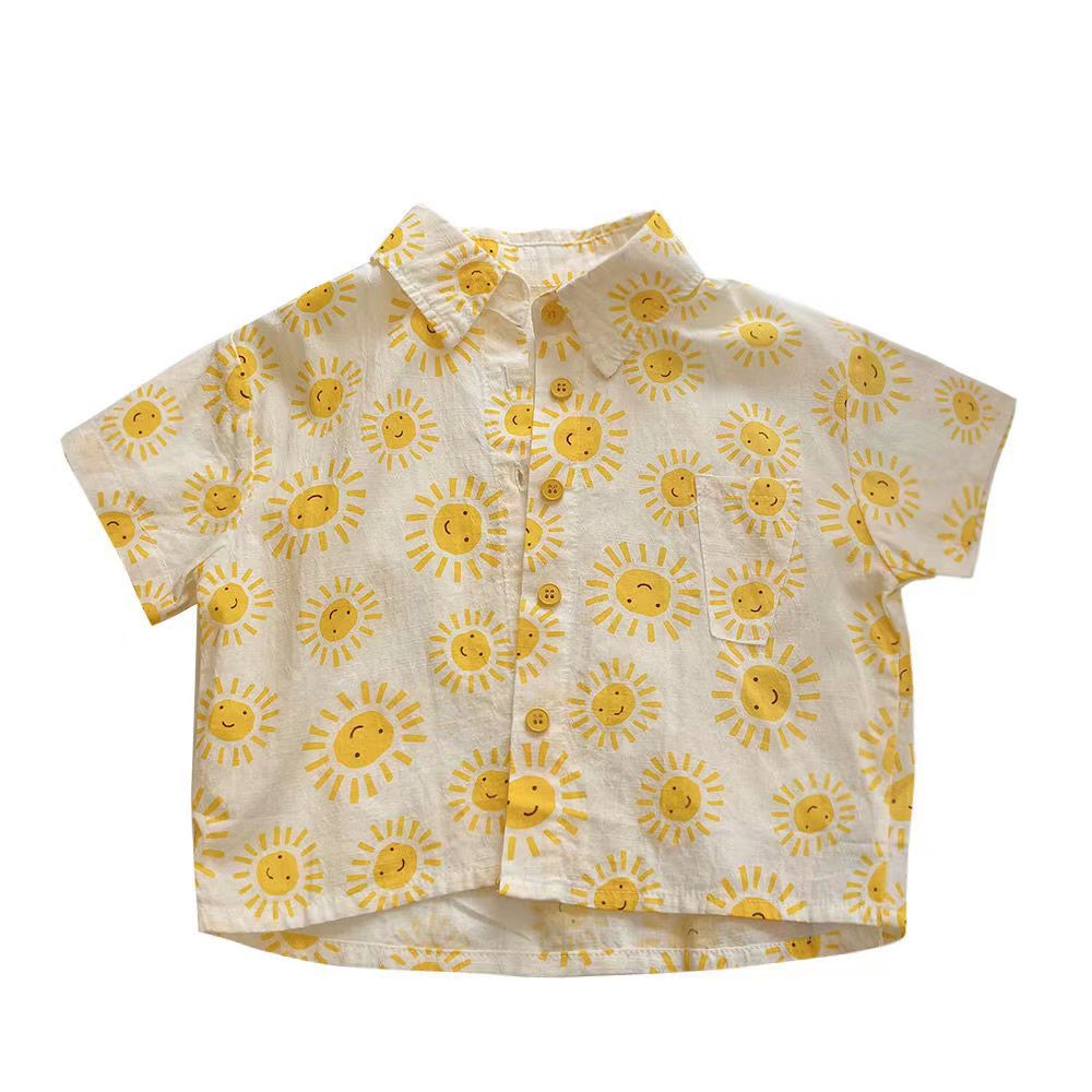 Picture of Little Sun Vacation Style Kidsren's Summer Short-Sleeved Shirt Boys Lapel Shirt Baby Top Jacket Thin Section
