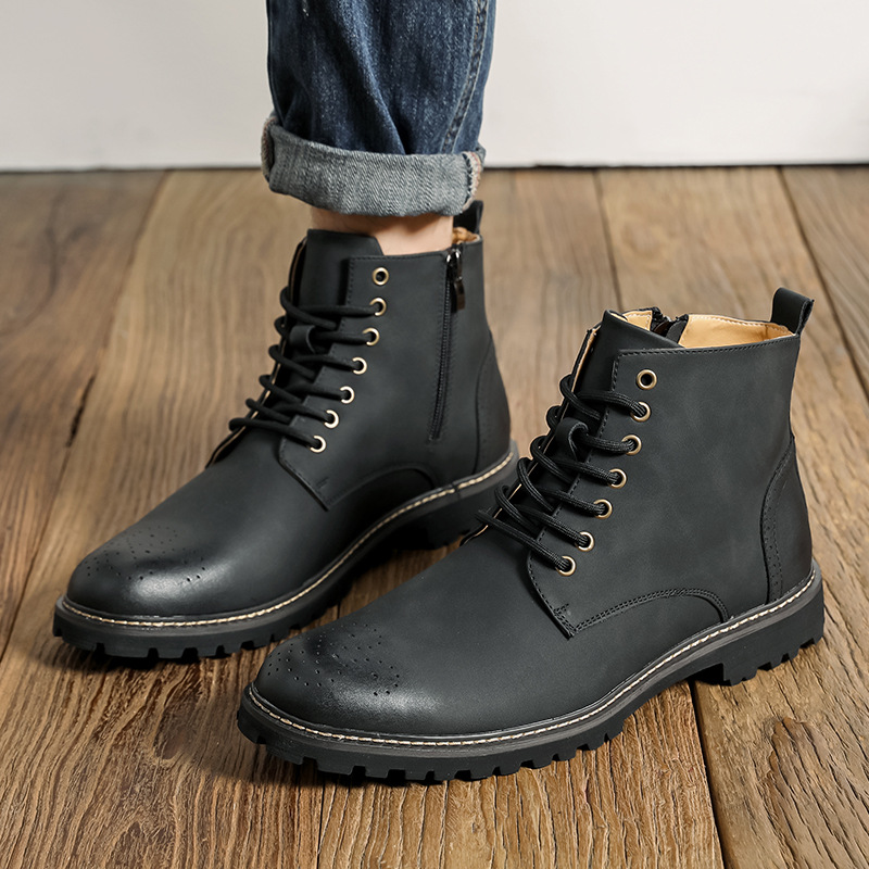 2025 Four Seasons Tooling Leather Shoes Men's European Station Big Head Retro Martin Boots Men's Non-Slip High Top All-Match Knight Boots