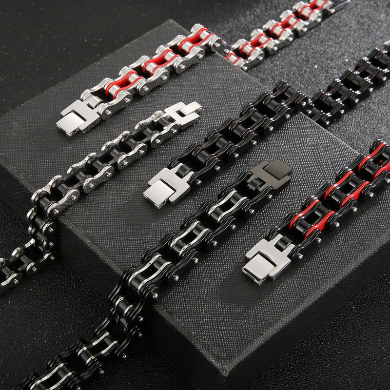 Picture of Cool Street Hip Hop Bicycle Chain Bracelet European and American Fashion Electroplated Titanium Steel Men's Motorcycle Bracelet