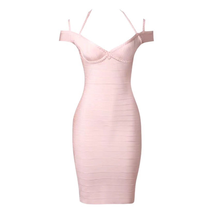 Foreign Trade Internet Celebrity Women's Dress Celebrity Red Carpet High-end Evening Dress Knitted Braid V-neck Backless Bandage dress