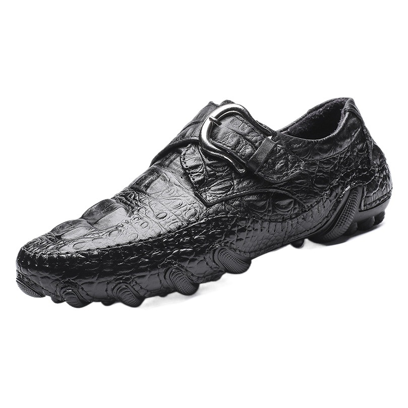 K008 Men's Shoes Octopus Casual Shoes Spring Low-top Cover Buckle Leather Crocodile-pattern Cow Leather Large Size Handmade Leather Shoes