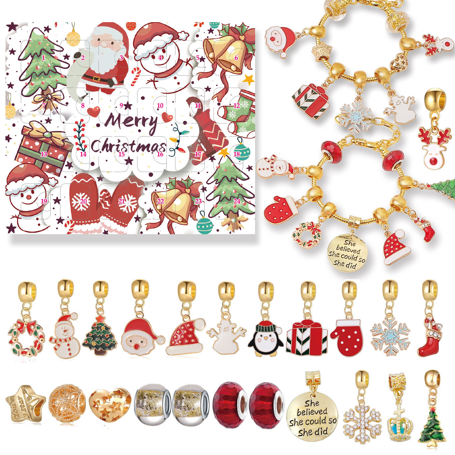Picture of Maida Blue Christmas Countdown Calendar Gift Box suit DIY Beaded Bracelet Dream Star Bracelet Gift