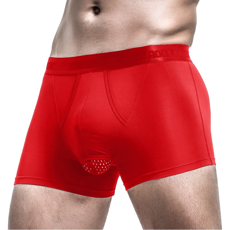 Men's Underwear Men's Leather Bag-style Bullet-style Separate Mid-waist Sexy Summer Thin Ice Silk Mesh Boxer Pants Boxer Pants