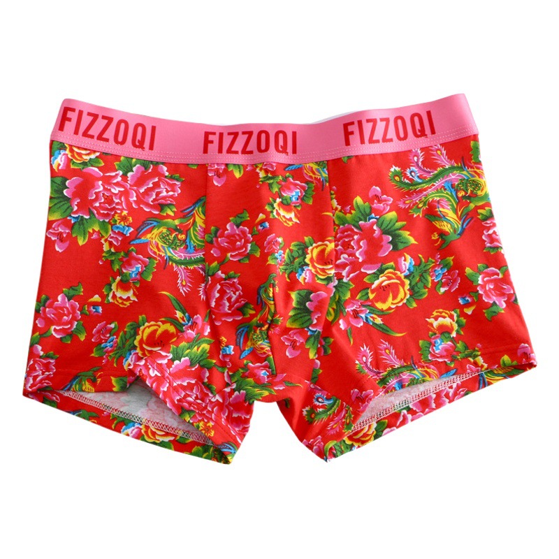 Couple men's boxer women's triangle pajama pants cotton mid-waist northeast big flower printed breathable fashion underwear belly contracting pajama pants