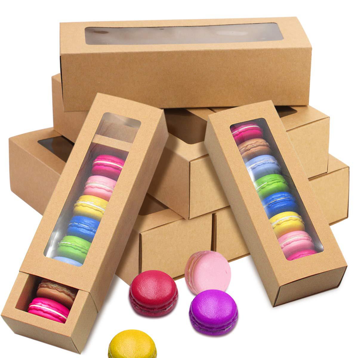 Cross-border Macaron Box Transparent Window Box Kraft Paper Dessert Packaging Box Baking Biscuits Cookie Pastry Drawer Box