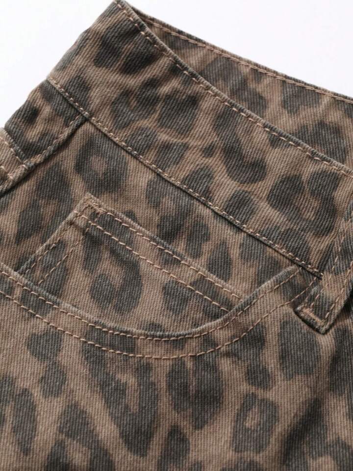 Picture of European and American Spring and Autumn New Leopard Print All-match Jeans Women's Retro Design Niche Loose Straight Casual Wide-leg Pants