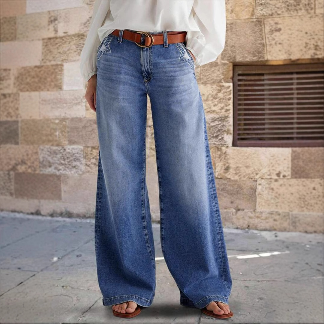 Picture of 2025 Spring New European and American Cross-border Retro Wide-leg Jeans Women's Embroidered Stretch Straight Pants Casual Trousers