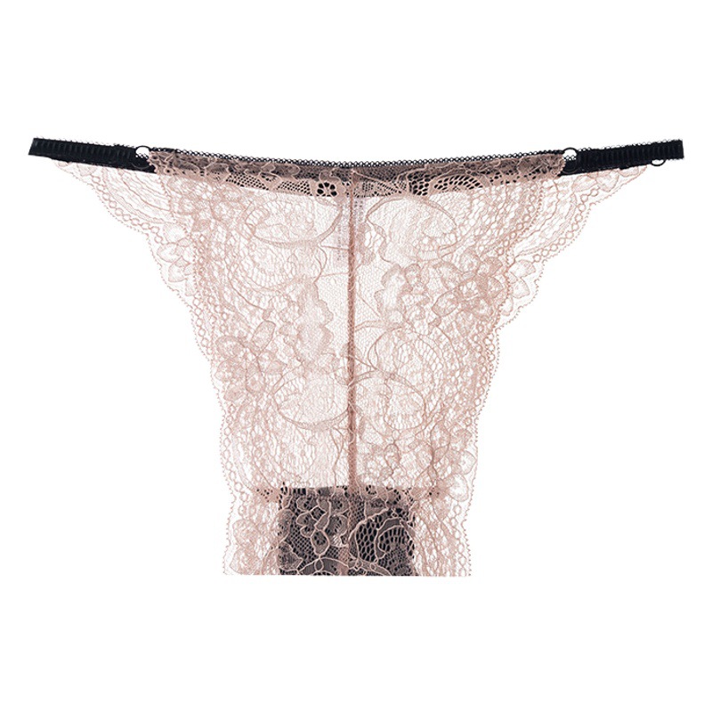 Sexy Lingerie Lace Edge Girl Low-Waist Briefs High-Cut Half-Butt European and American Comfortable and Sexy T-Pants Breathable Butt Lift