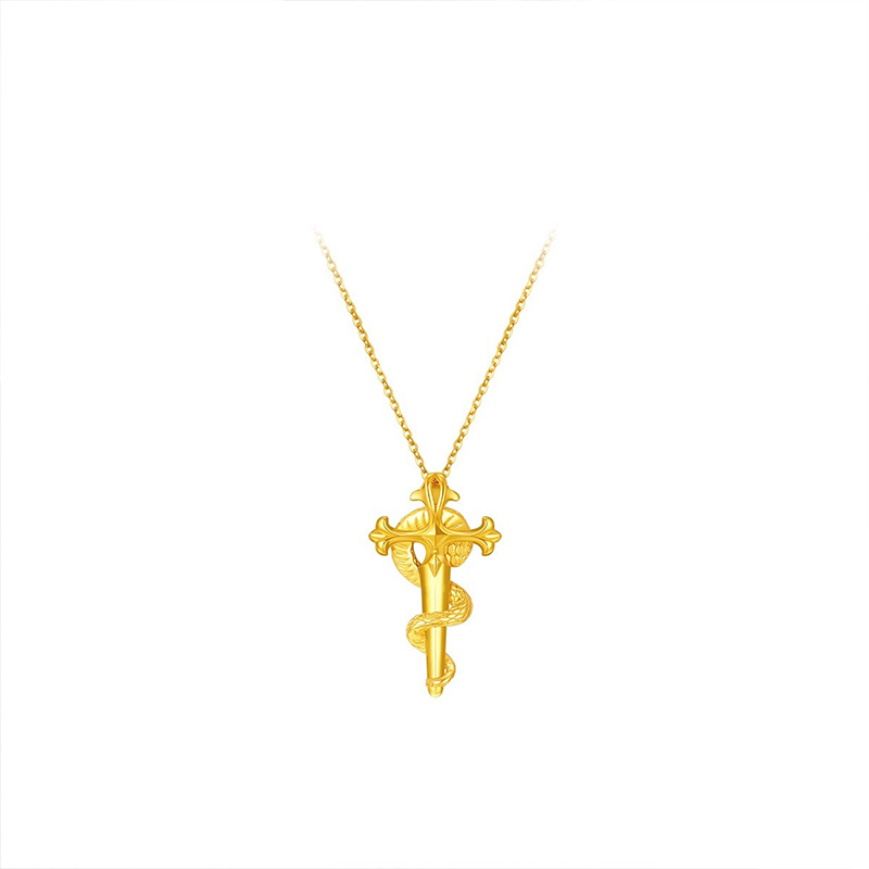Picture of Puzuo gold shop diy accessories year of the snake zodiac scepter snake pendant necklace retro Chinese clavicle chain
