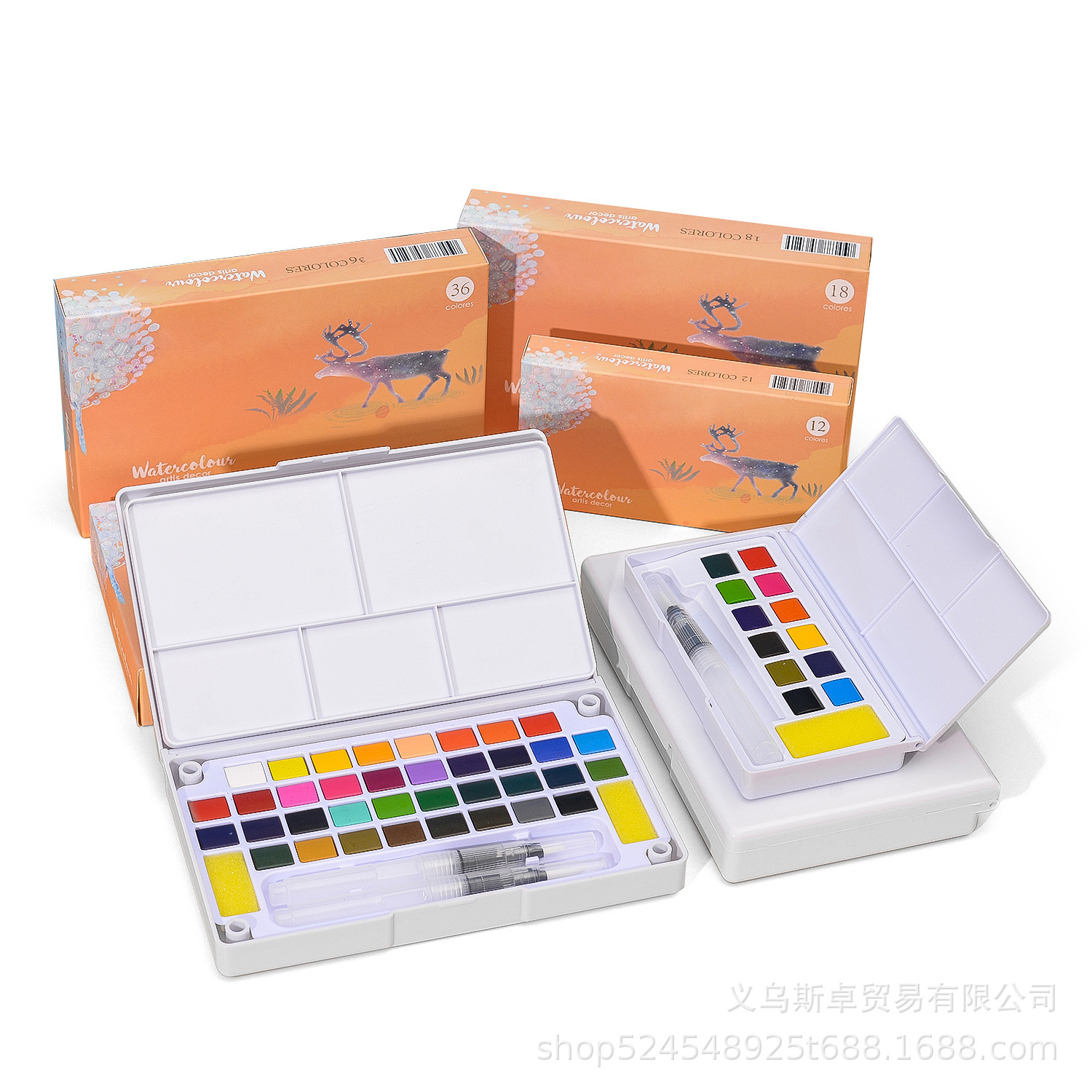 12 18 24 36 48 color solid watercolor color set beginner painting watercolor set white box color palette