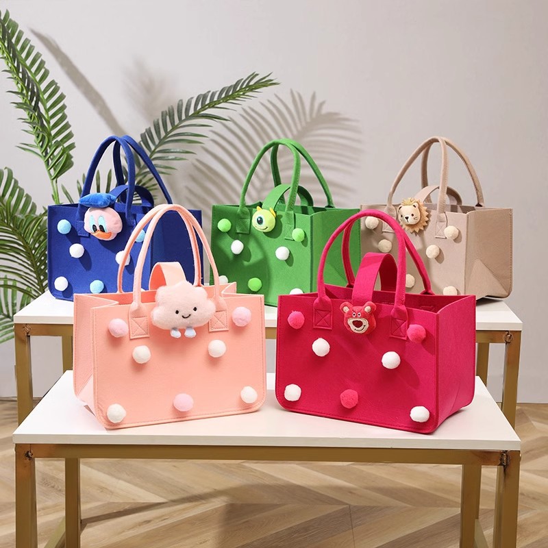 Cartoon Souvenir Felt Bag Mommy and Kids Tote Bag Women's Handbag First Birthday Hundredth Birthday Gift Bag Handmade Cute