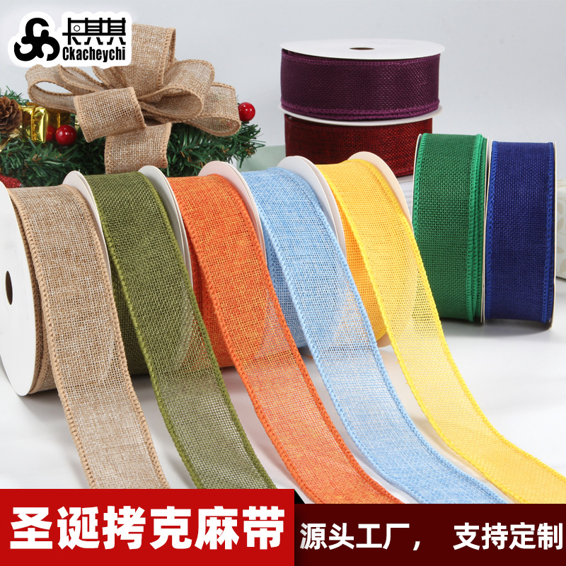 10 Size Christmas Ribbon Wire Imitation Hemp Belt DIY Garland Ribbon Halloween Christmas Tree Bow Decoration Ribbon