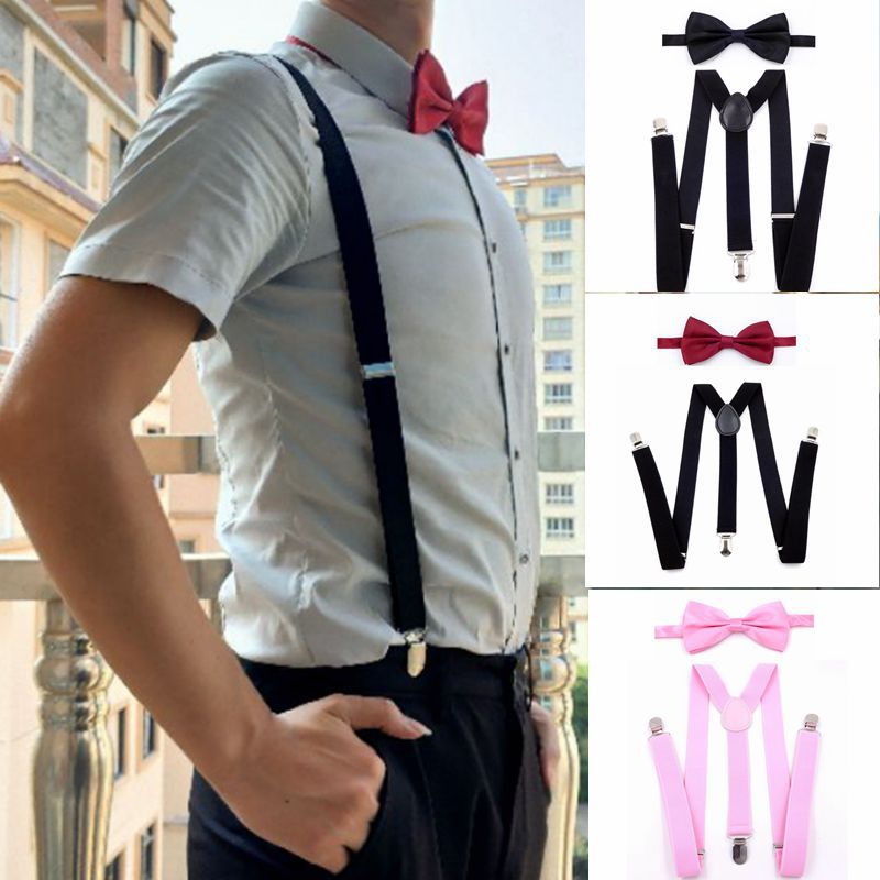 Fashion Strap Adult Unisex Strap Bow Tie Set Wedding Photography Performance Strap Clip Suspender Strap