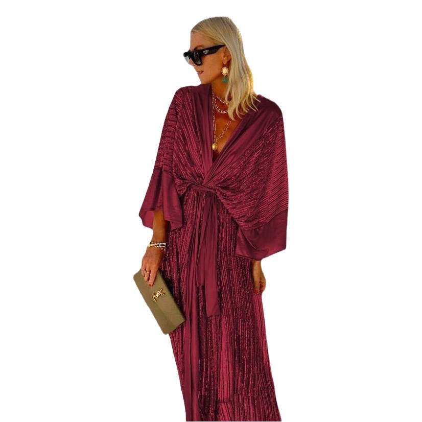 Wish Amazon AliExpress 2022 beads cardigan batwing sleeve party sequins dress tassel dress INS