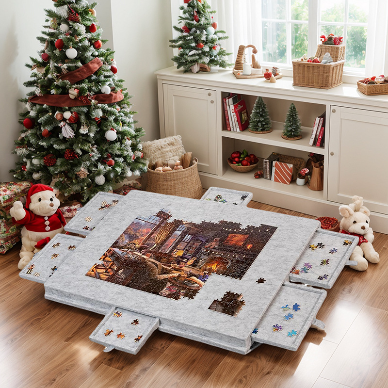 Cross-Border Puzzle Table with Bracket Cover 6 Drawer Foldableing Portable Felt Puzzle Classification Mat for Adults and Kidsren