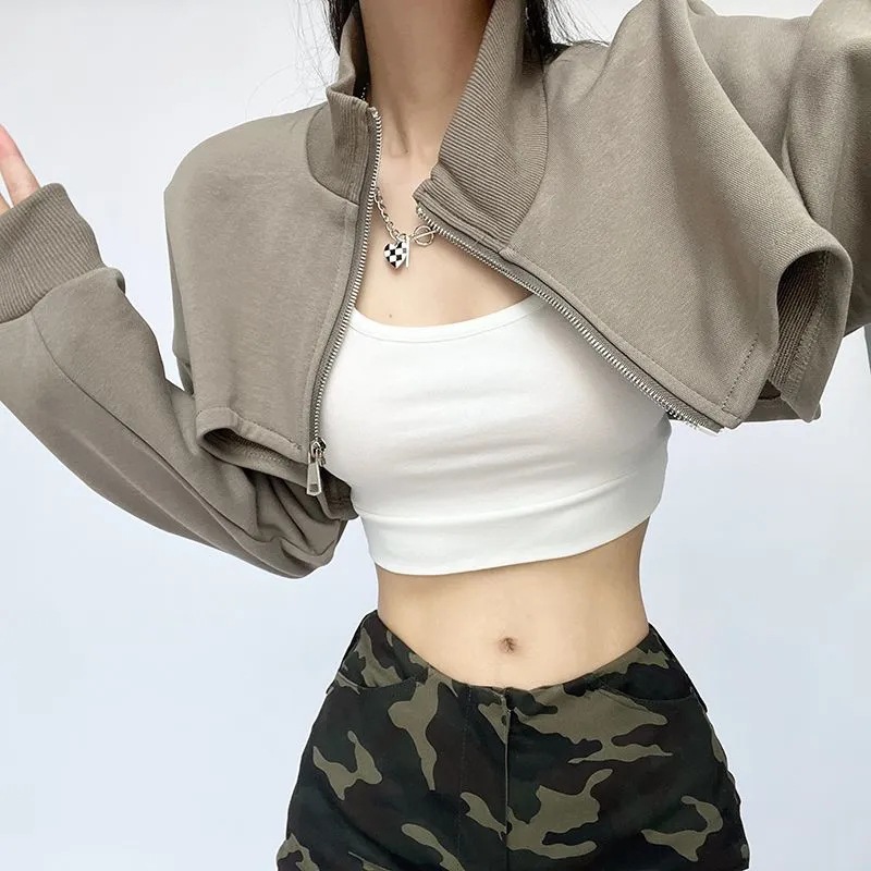 American Lapel Navel-Baring Half-Shirt Women's Sports Cardigan Short Outwear Suspender Two-Piece Fashion Suit Trendy