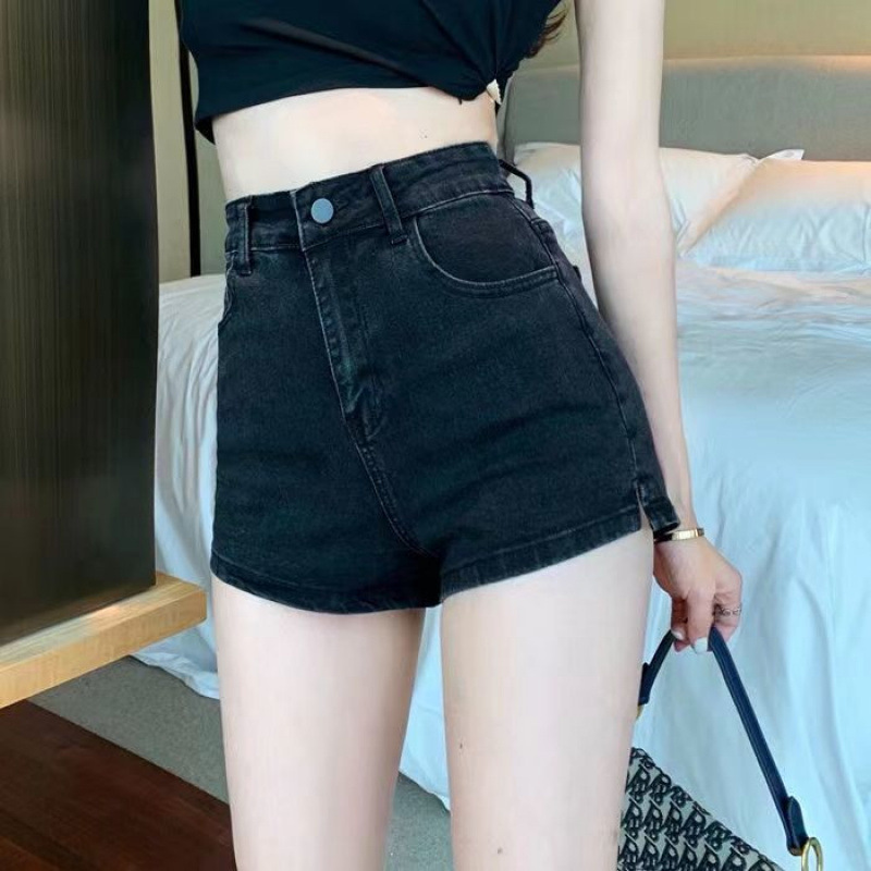 Women's Slimming Denim Shorts with Slits, High-Waisted, Stretchy, 2025 Summer New Hot Pants, Leg-Lengthening, Dance