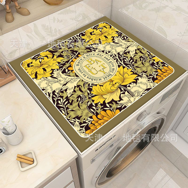 Picture of Drum washing machine cover pad flower diatom mud absorbent draining pad American pastoral style refrigerator microwave oven dust pad