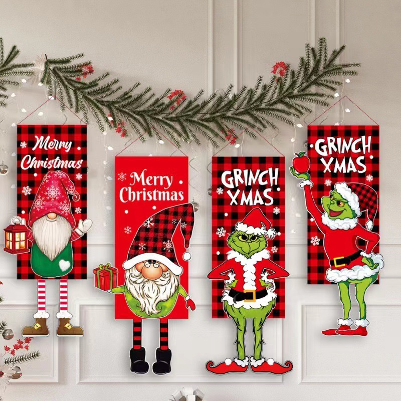Cross-border Amazon Christmas Decorations Grinch Hanging Feet Doll Hanging Flag No Face Doll Doll Hanging Flag Hanging Cloth