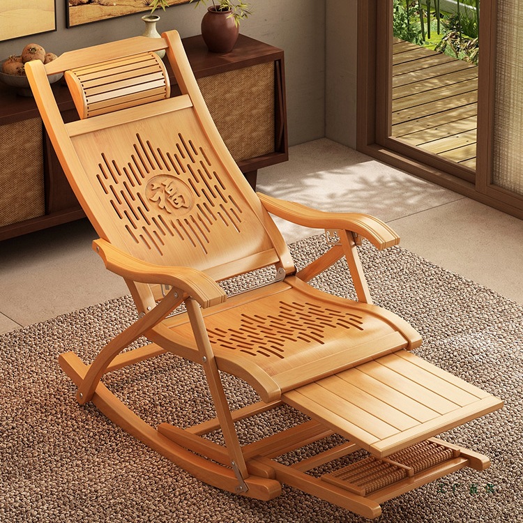 Rocking chair recliner adult sleepable foldable bamboo rocking chair lazy chair elderly lunch break leisure chair