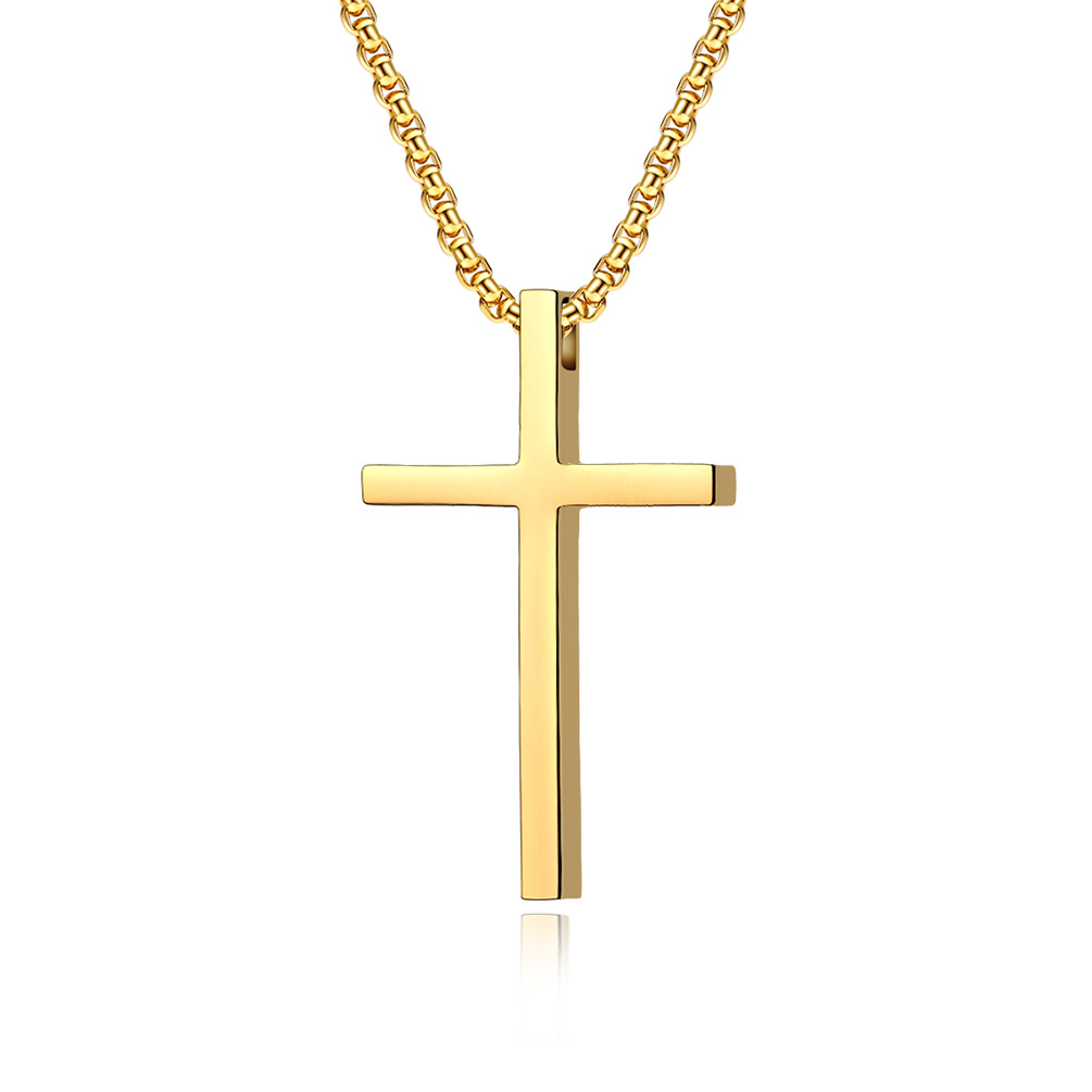 Picture of Ins Genderless Simple Titanium Steel Cross Necklace Glossy Niche Stylish Men and Women Wear Sweater Chain Pendant