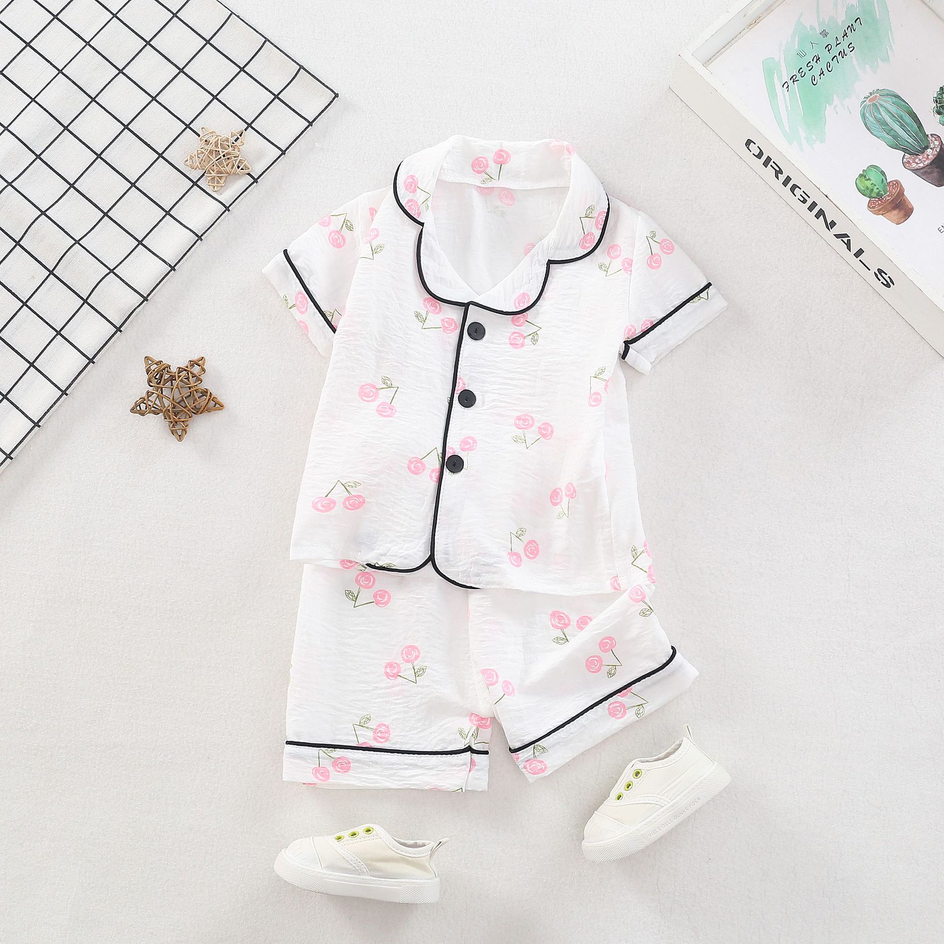 Foreign Trade Boys and Girls Home Clothes suit Summer New Cute Baby Soft and Comfortable Breathable Cloud Cotton Short Sleeve