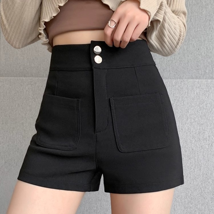 Shorts Women's Spring and Autumn Outer Wearing Black A- Character Casual Hot Pants for Hot Girls High Waist Slimming Small Straight-Leg Wide-Leg Pants