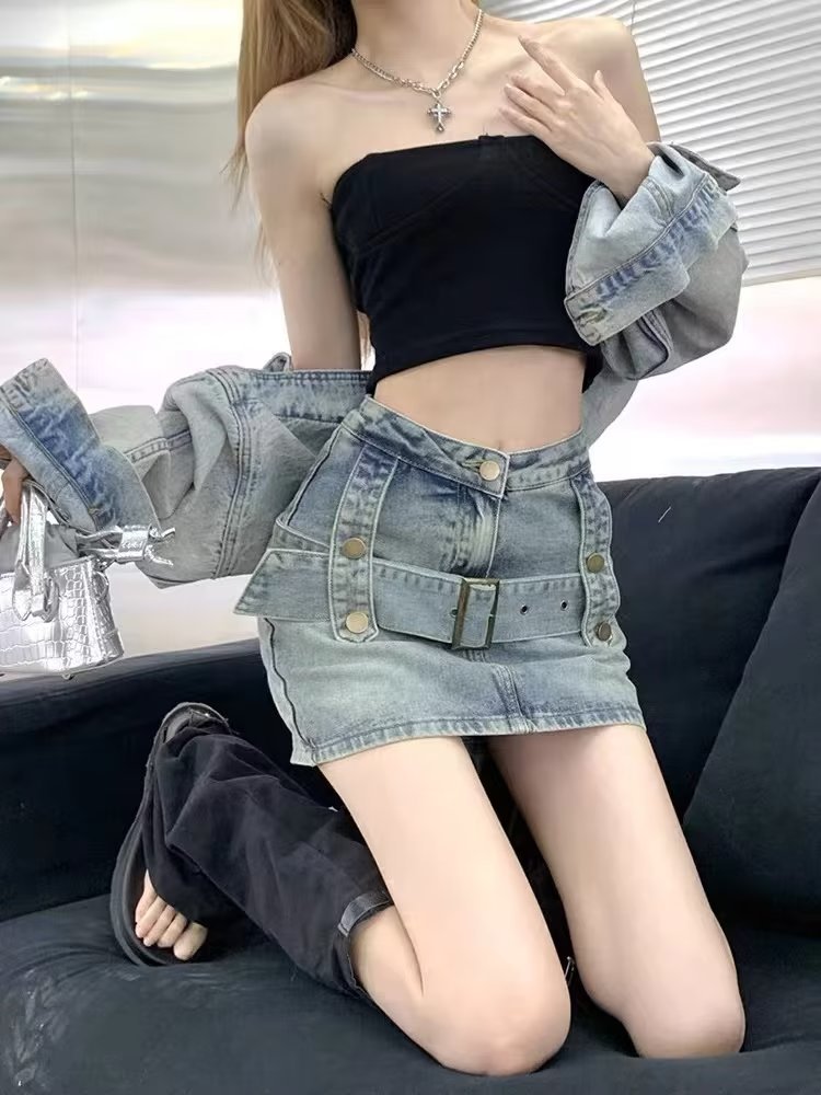 Niche Design Denim Skirt Women's Summer Little Hot Girl High Waist A- line Hip Slim Slimming Short Skirt Sweet and Spicy