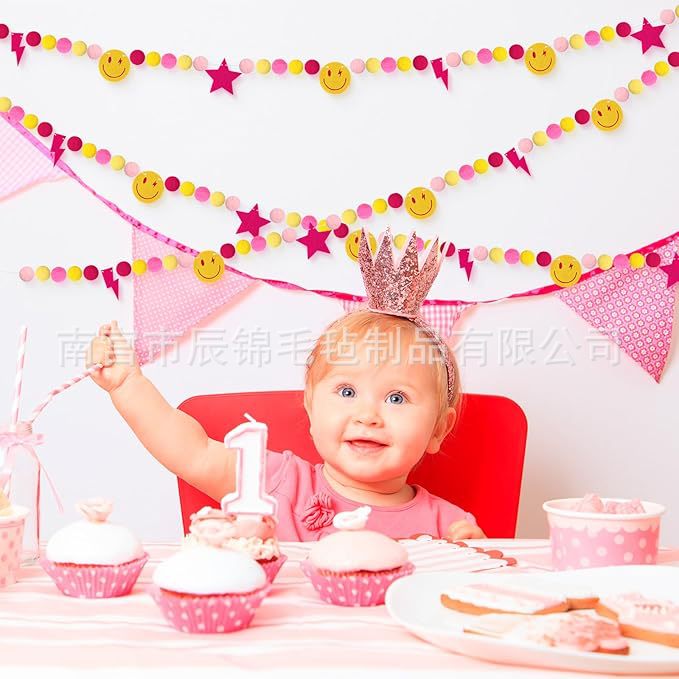 Picture of Bohemian Smiley Face Felt Banner Colorful Garland Party Decoration Theme Bunting Home Decoration Cute
