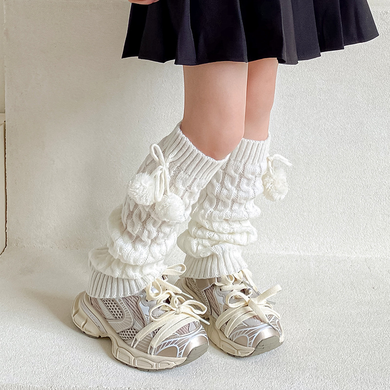 Picture of Children's Socks Autumn and Winter Fur Ball Long Tube Stacked Socks Lolita Vintage brown Thickened Warm Twist Leg Cover
