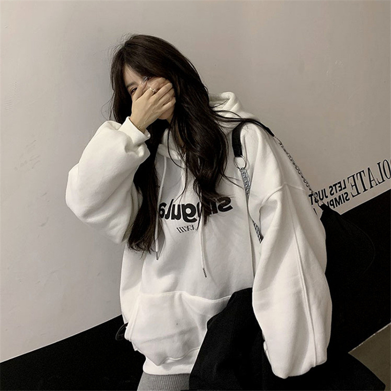 Picture of Autumn and Winter New Hooded Fleece-lined Sweater Women's Korean-style Academy-style Coat ins Printed Letter Large Size Loose Coat