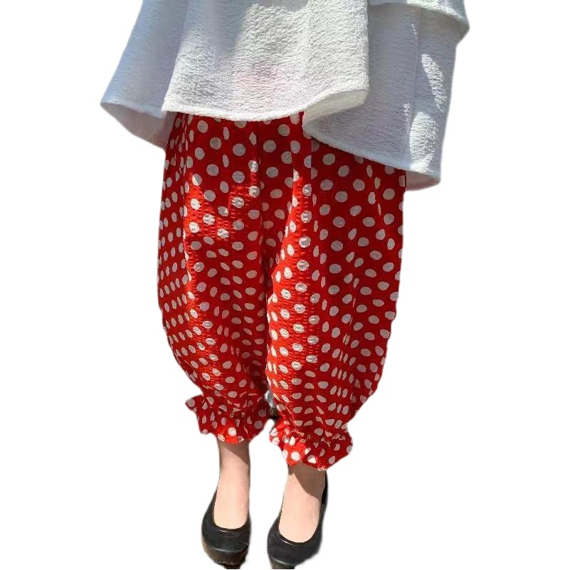 Bubble Cotton Children's Vintage Floral Sunscreen Pants All-match Anti-mosquito Pants Girls' Summer Printed Mid-waist Holiday Beach Pants