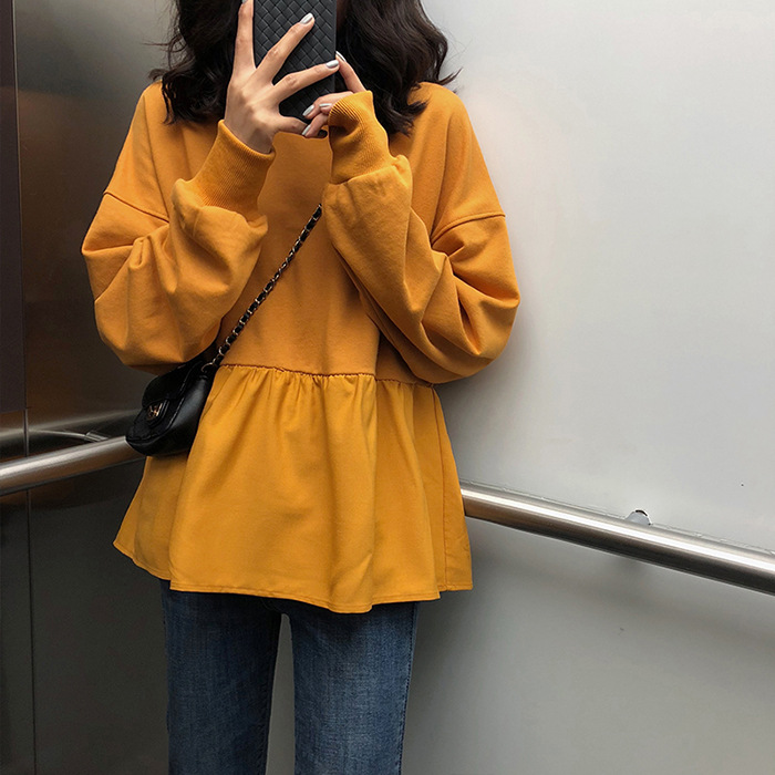 2025 Autumn New Korean Style Women's Loose Slimming Student Casual Top Solid Color Long Sleeve T-Shirt Sweatshirt Women's Trend
