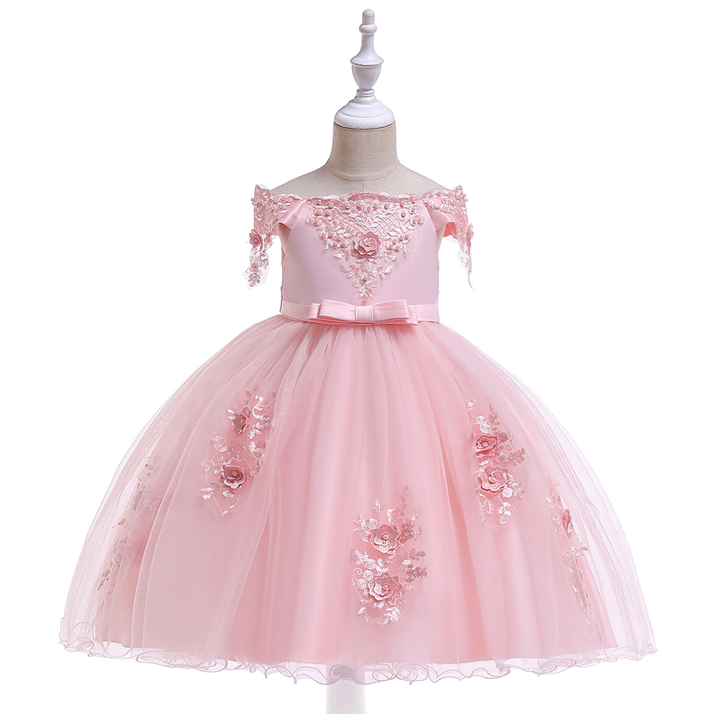 Picture of 2024 Children's Dress Hair-generation Wedding Dress Girl's Beaded off-shoulder Dress Bow Flower Children's Puffy Princess Dress